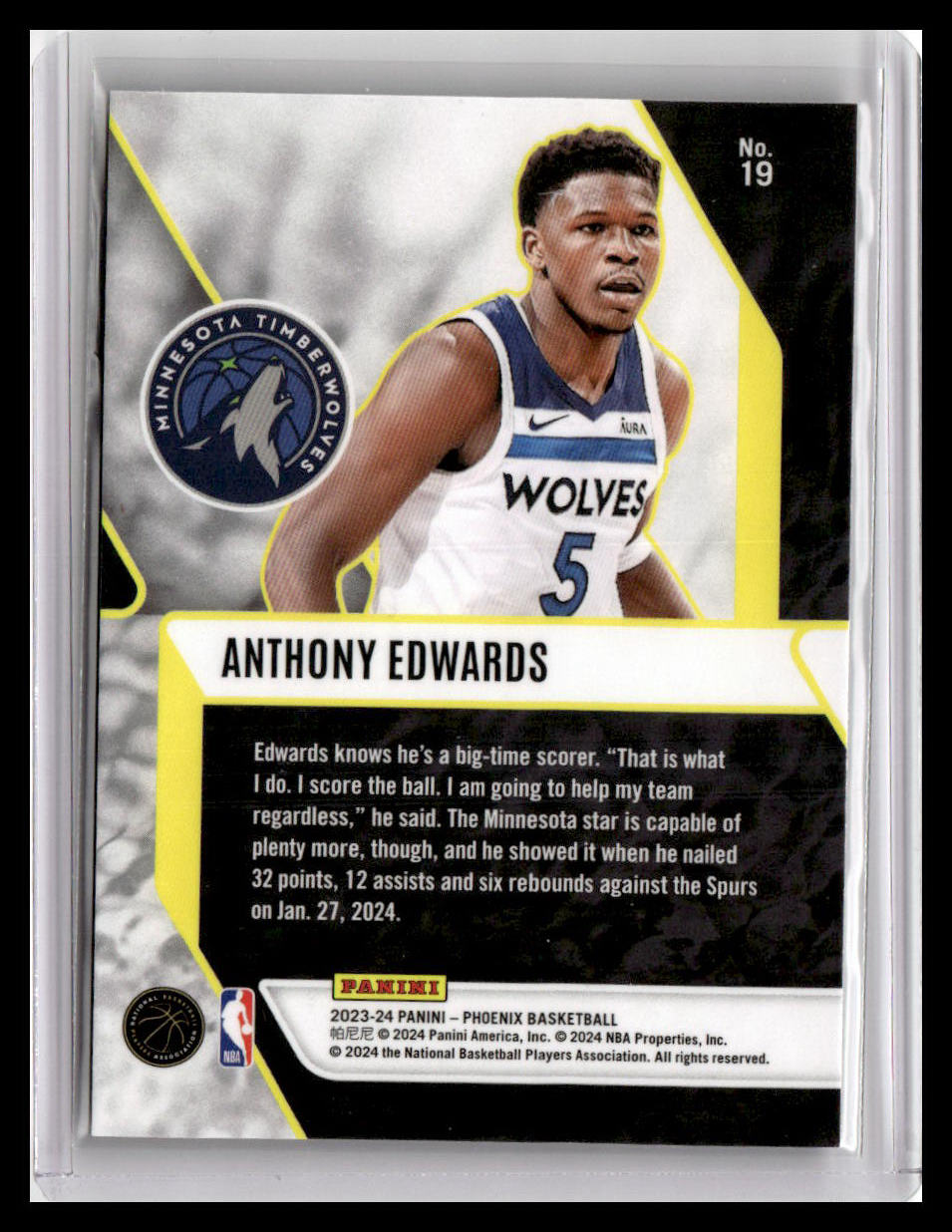 2023-24 Panini Phoenix #19 Anthony Edwards Fade To Black