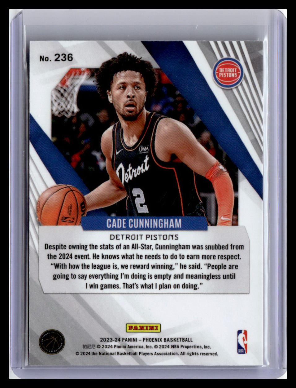 2023-24 Panini Phoenix #236 Cade Cunningham Phoenix Blue Ice