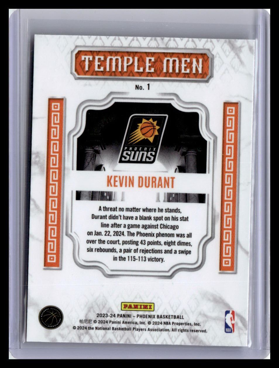 2023-24 Panini Phoenix #1 Kevin Durant Temple Men