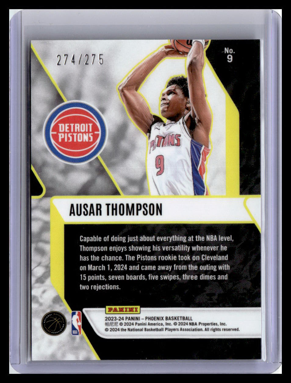 2023-24 Panini Phoenix #9 Ausar Thompson Fade To Black Phoenix Blue Lazer #/275