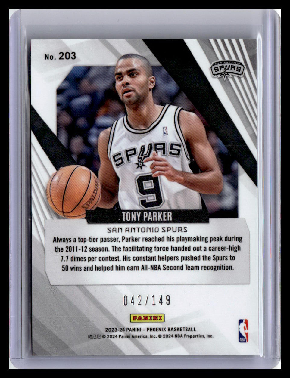 2023-24 Panini Phoenix #203 Tony Parker Phoenix Green Ice #/149