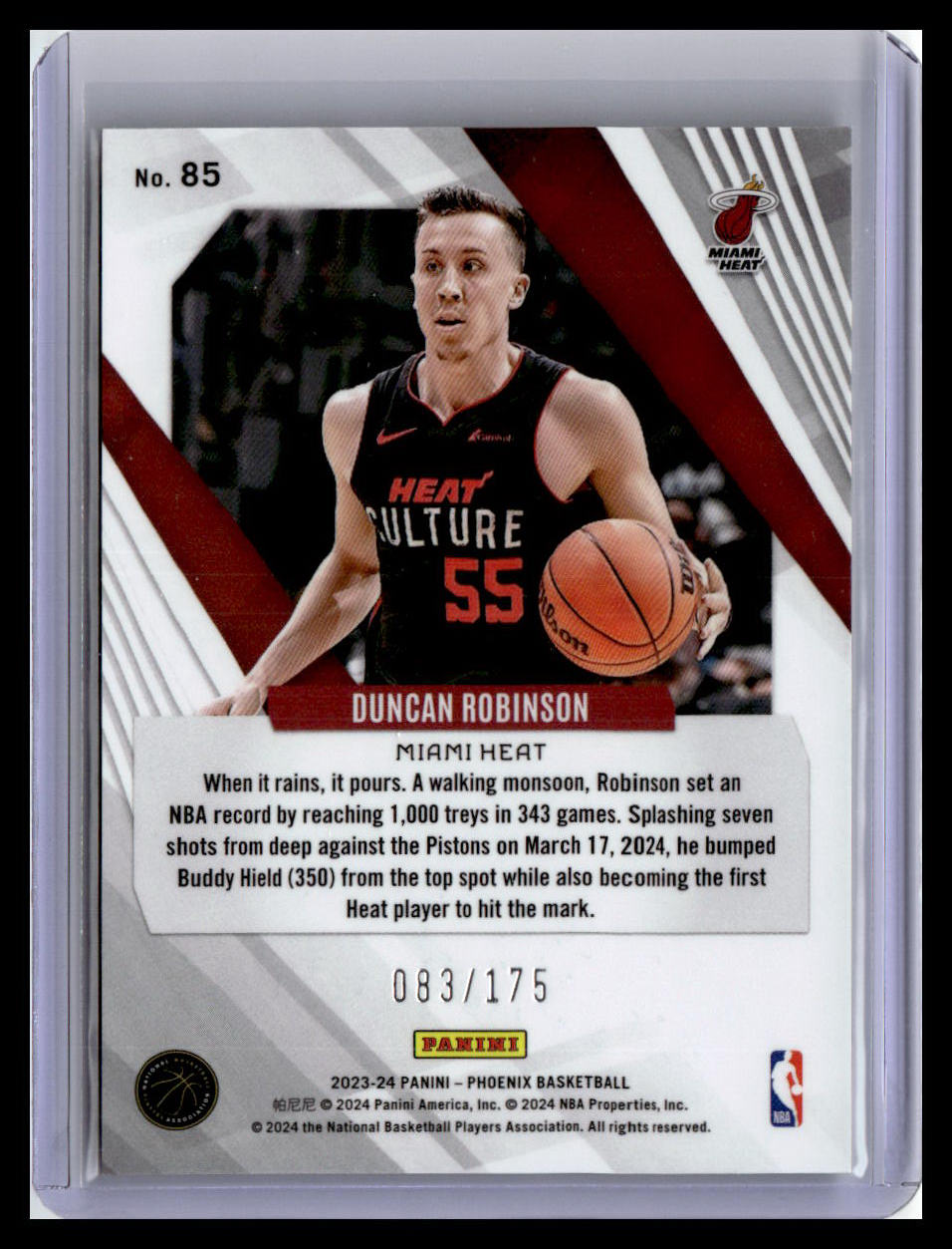 2023-24 Panini Phoenix #85 Duncan Robinson Phoenix Green Lazer #/175