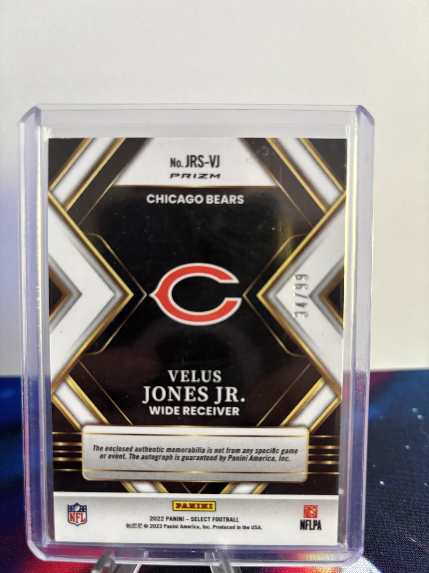 2022 Panini Select #JRS-VJ Velus Jones Jr. Jumbo Rookie Signature Swatches 34/99