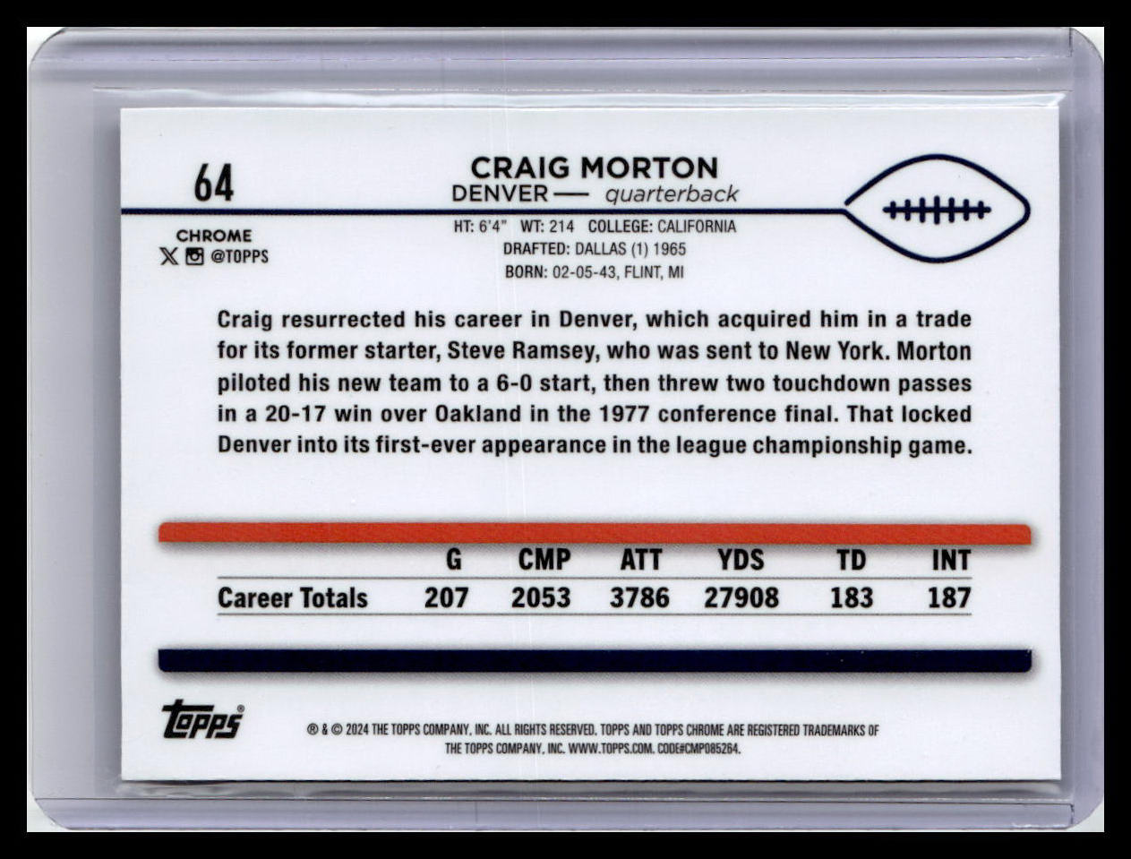 2024 Topps Chrome #64 Craig Morton Refractor