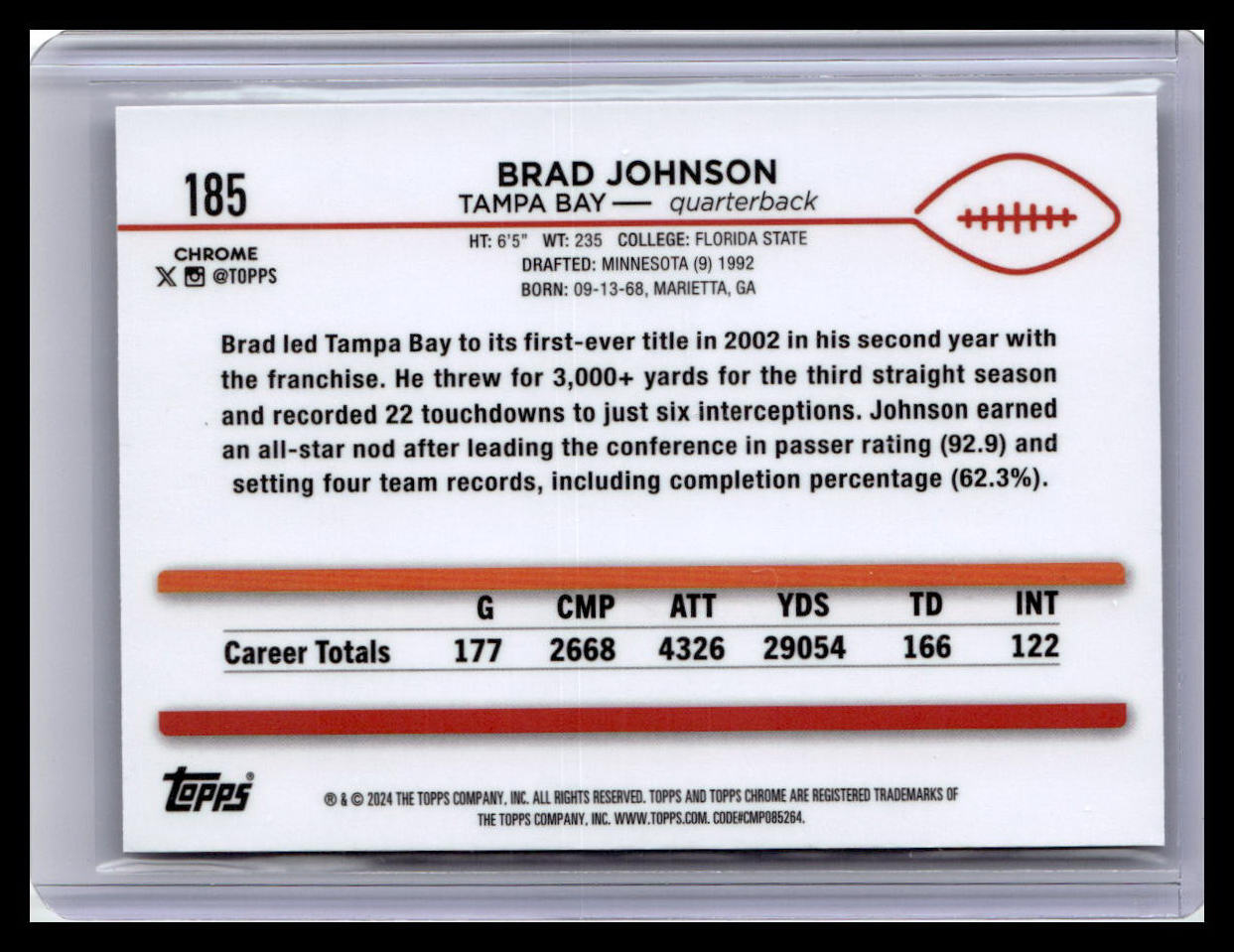 2024 Topps Chrome #185 Brad Johnson Sepia Refractor
