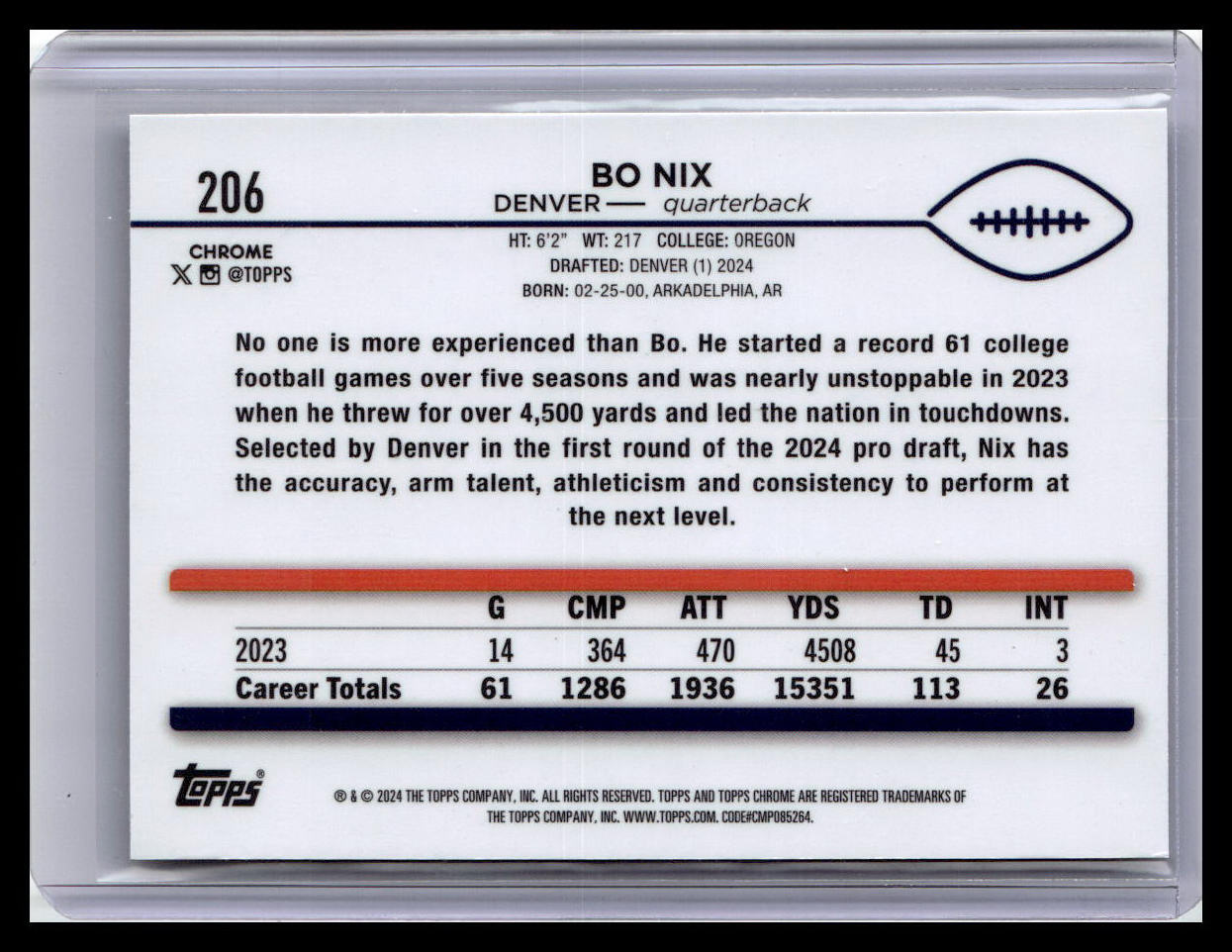 2024 Topps Chrome #206 Bo Nix