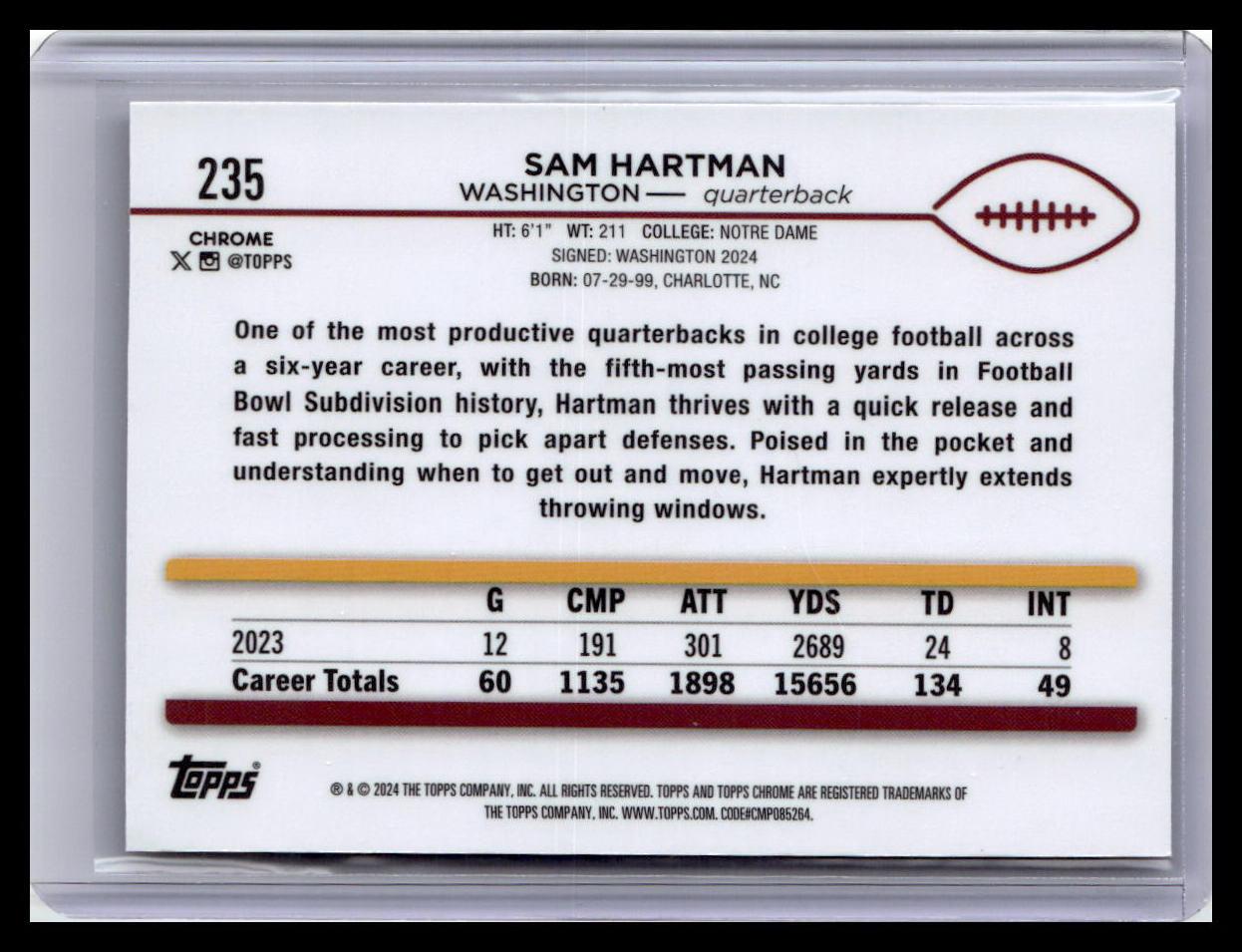 2024 Topps Chrome #235 Sam Hartman