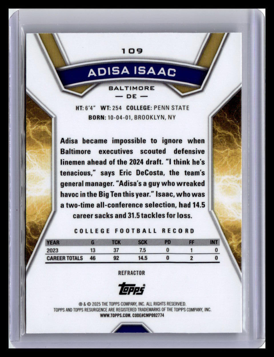 2024 Topps Resurgence #109 Adisa Isaac Refractor