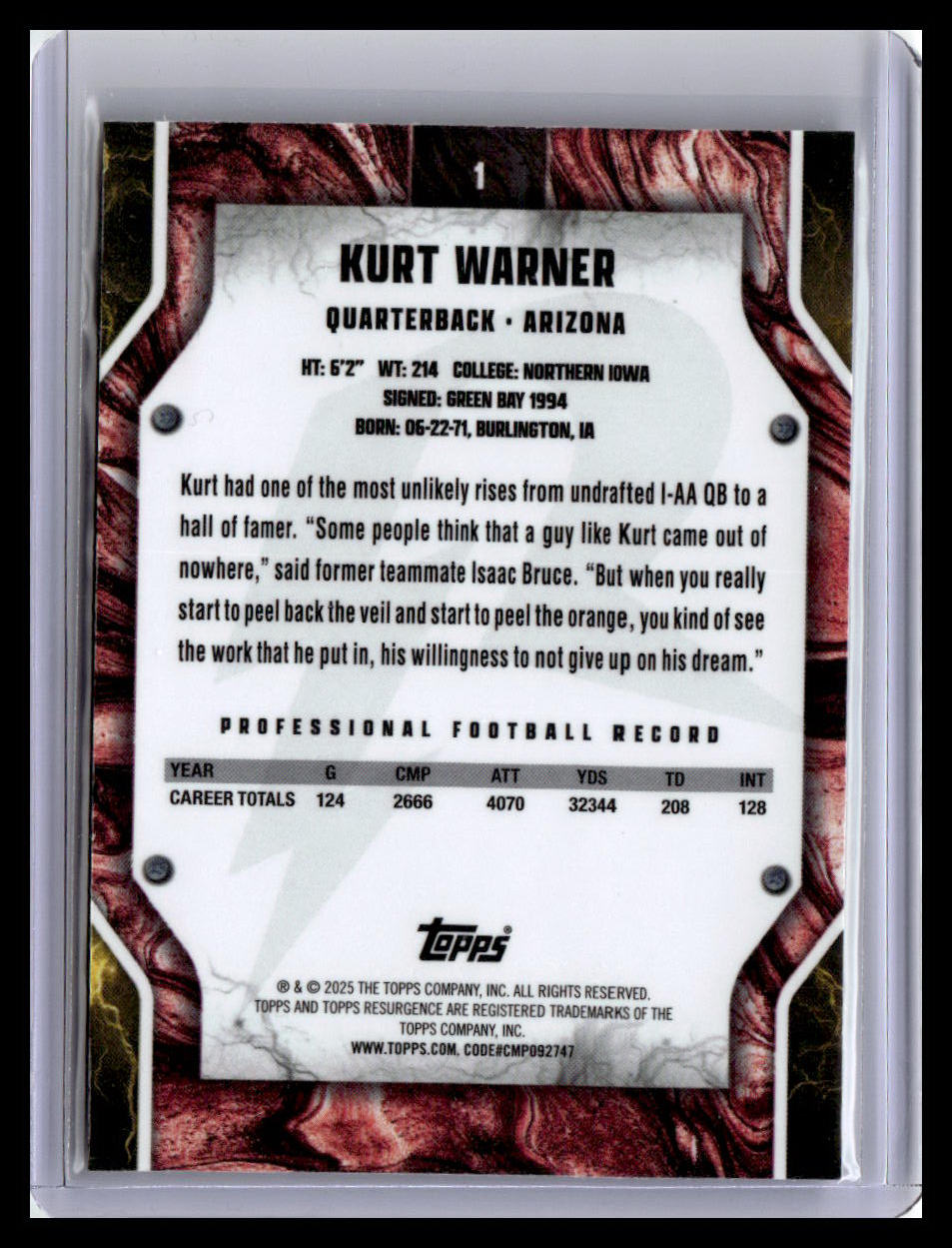2024 Topps Resurgence #1 Kurt Warner Prism Refractor