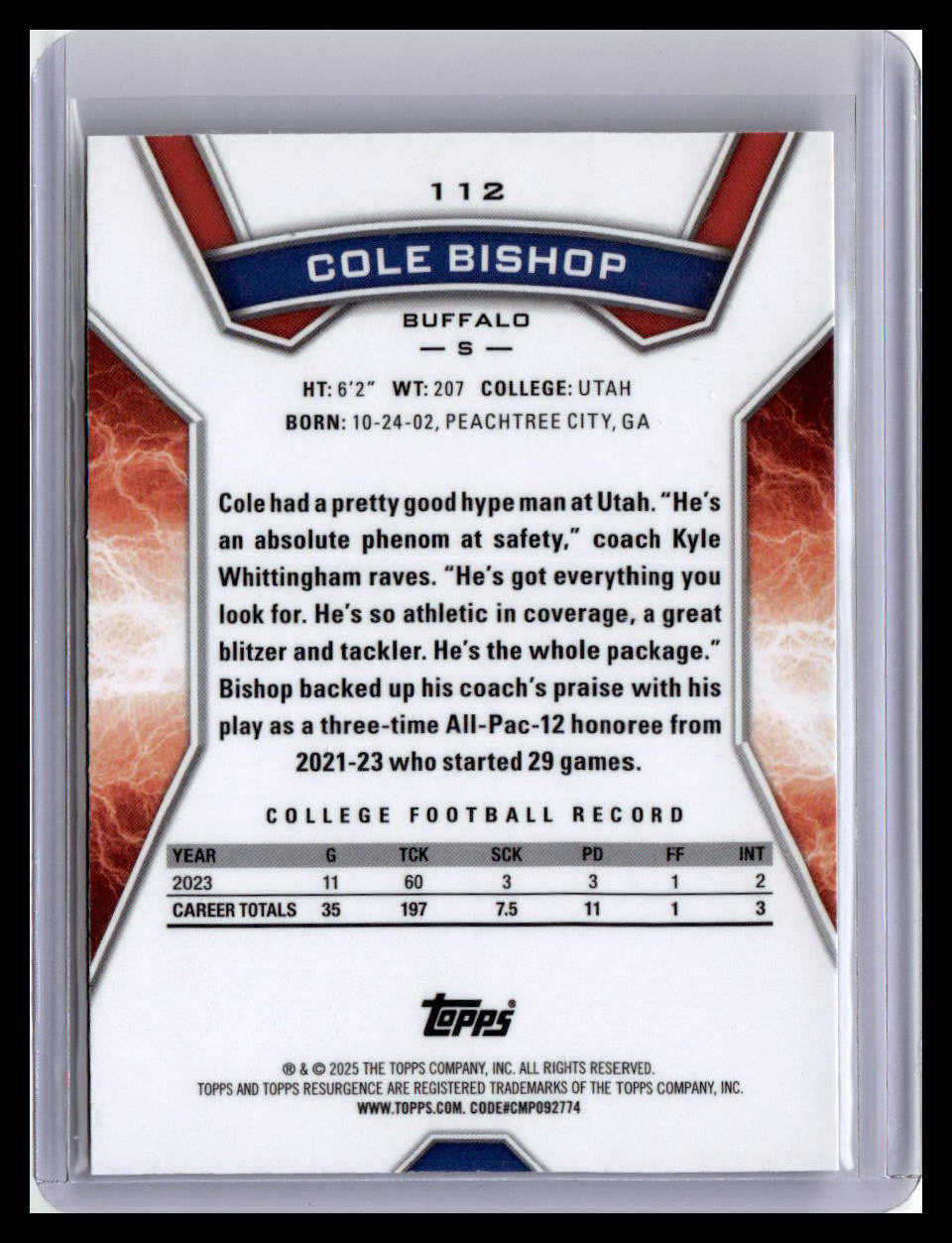 2024 Topps Resurgence #112 Cole Bishop Prism