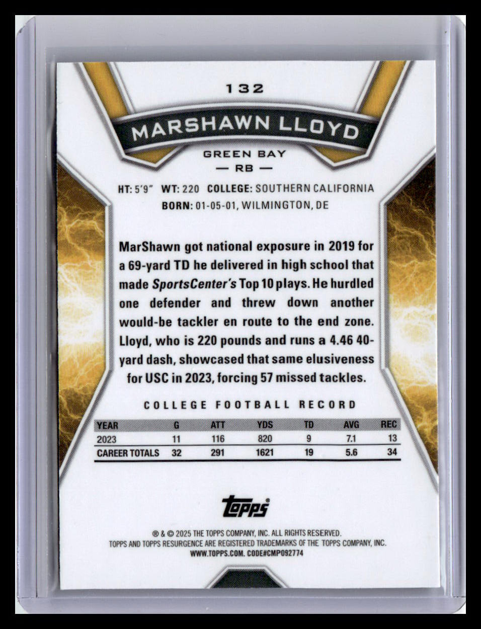 2024 Topps Resurgence #132 MarShawn Lloyd Sky Blue & Pink Shock