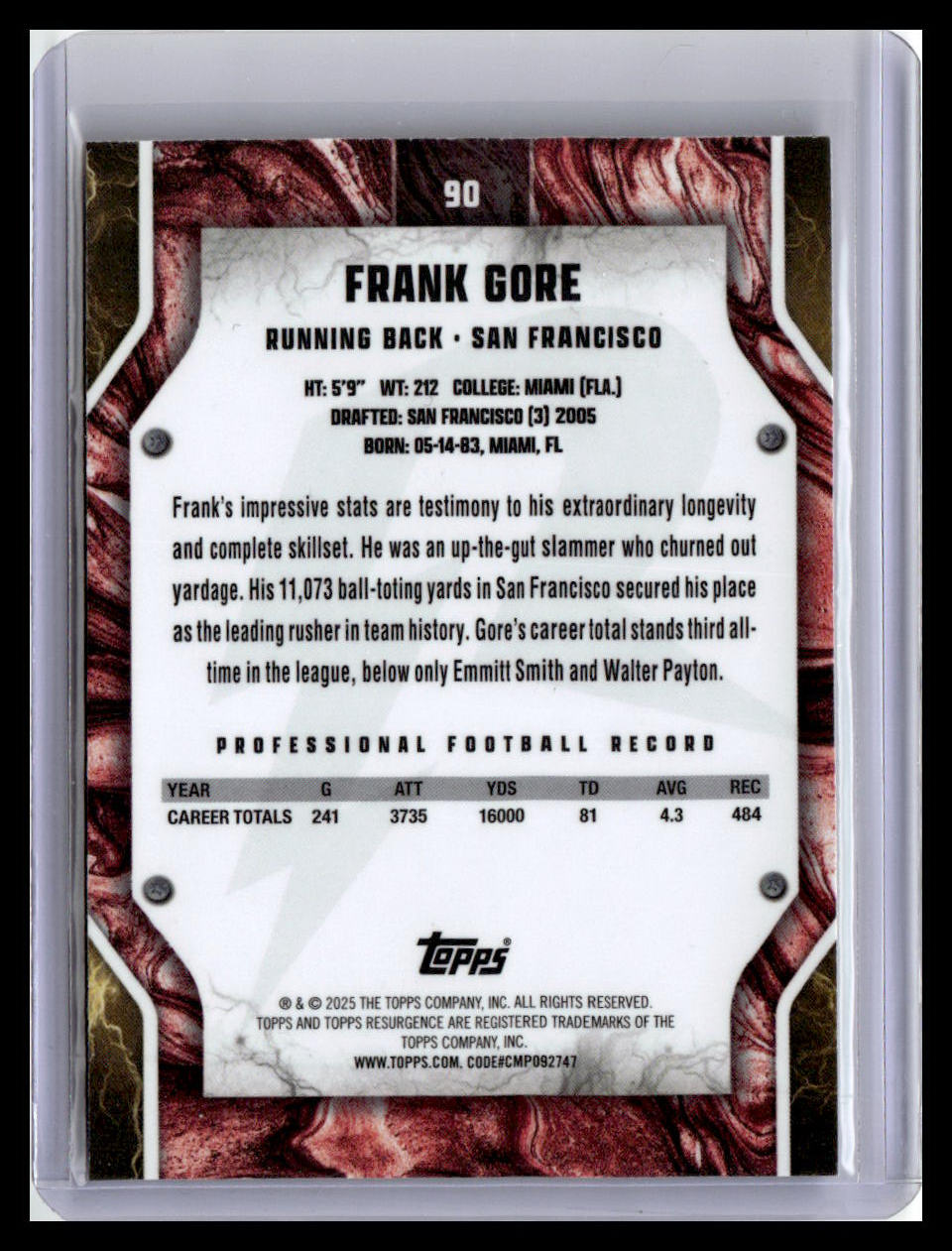 2024 Topps Resurgence #90 Frank Gore Sky Blue & Pink Shock