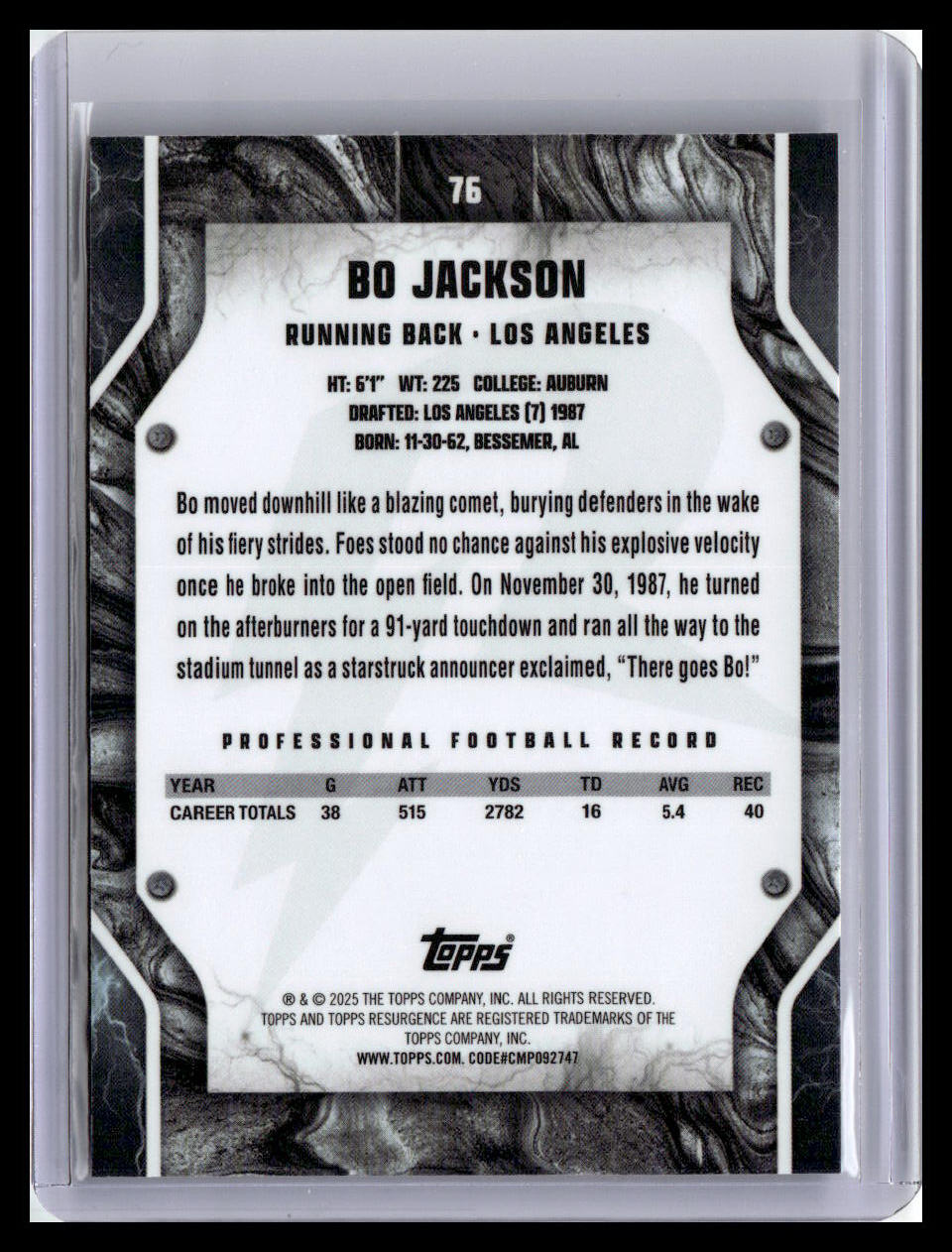 2024 Topps Resurgence #76 Bo Jackson Sky Blue & Pink Shock