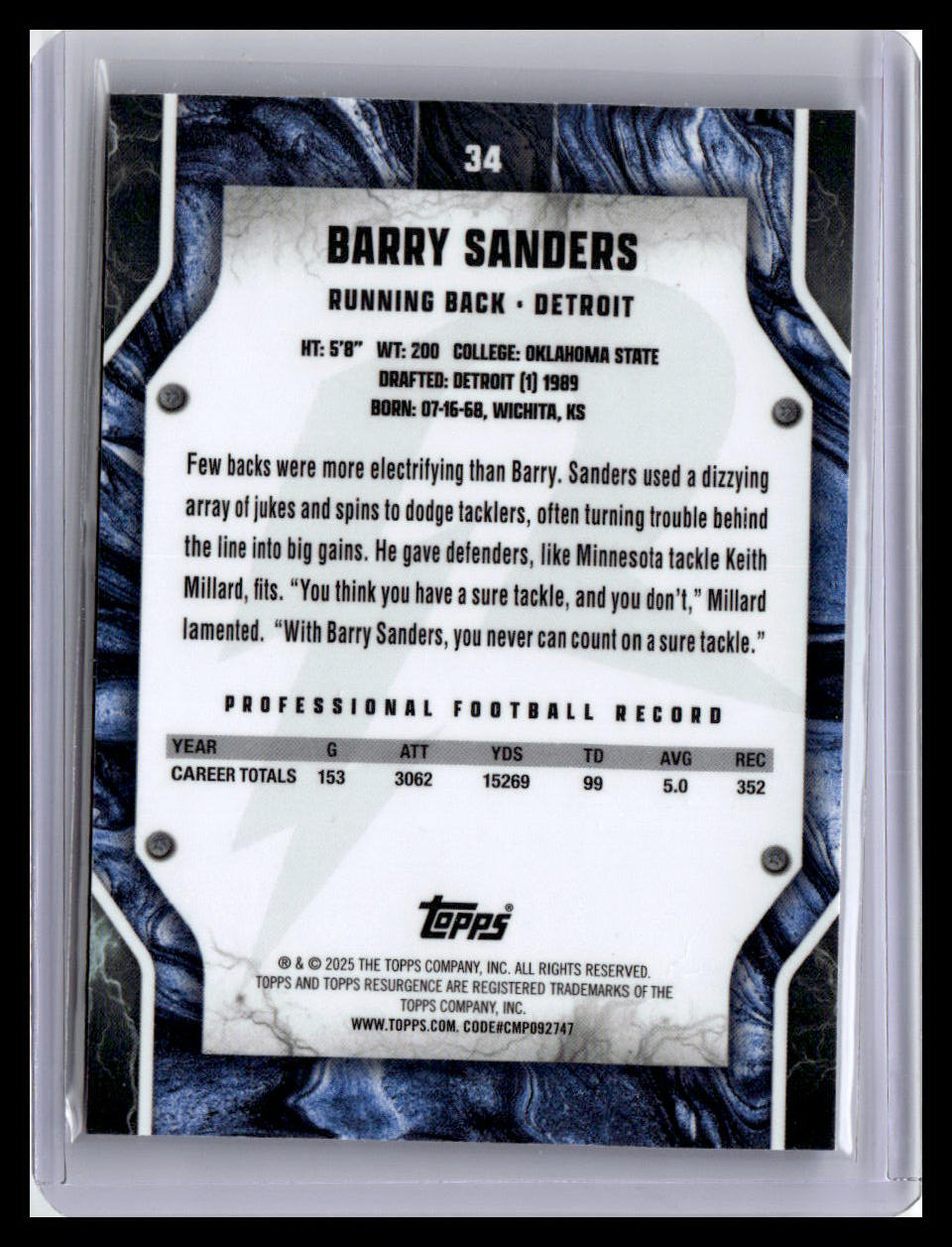 2024 Topps Resurgence #34 Barry Sanders Sky Blue & Pink Shock
