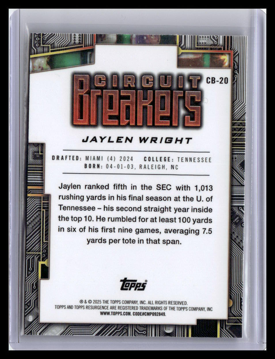 2024 Topps Resurgence #CB-20 Jaylen Wright Circuit Breakers