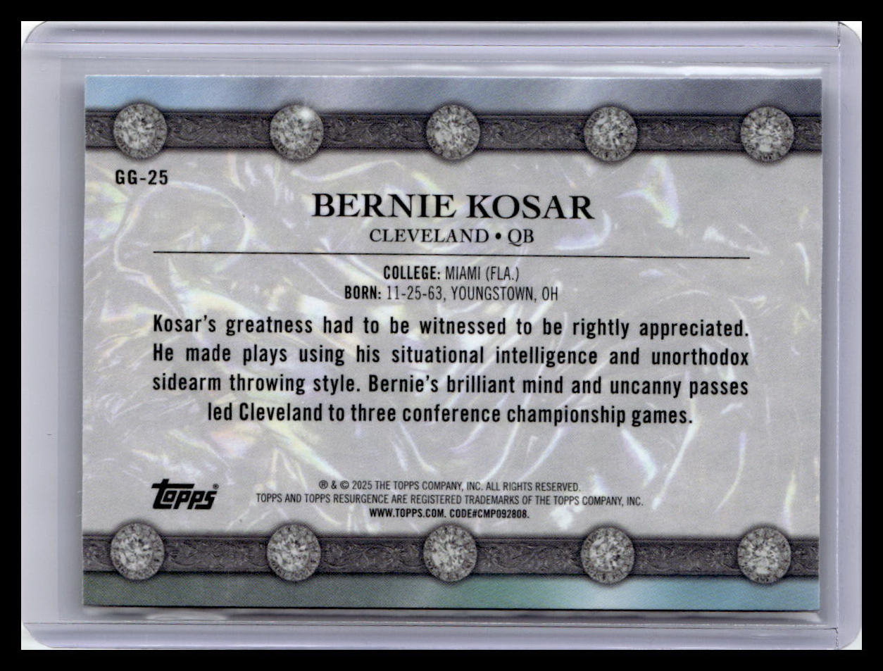 2024 Topps Resurgence #GG-25 Bernie Kosar Glimmer and Gleam