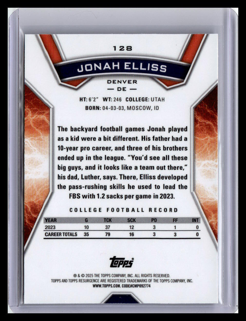 2024 Topps Resurgence #128 Jonah Elliss Blue & Orange Spark