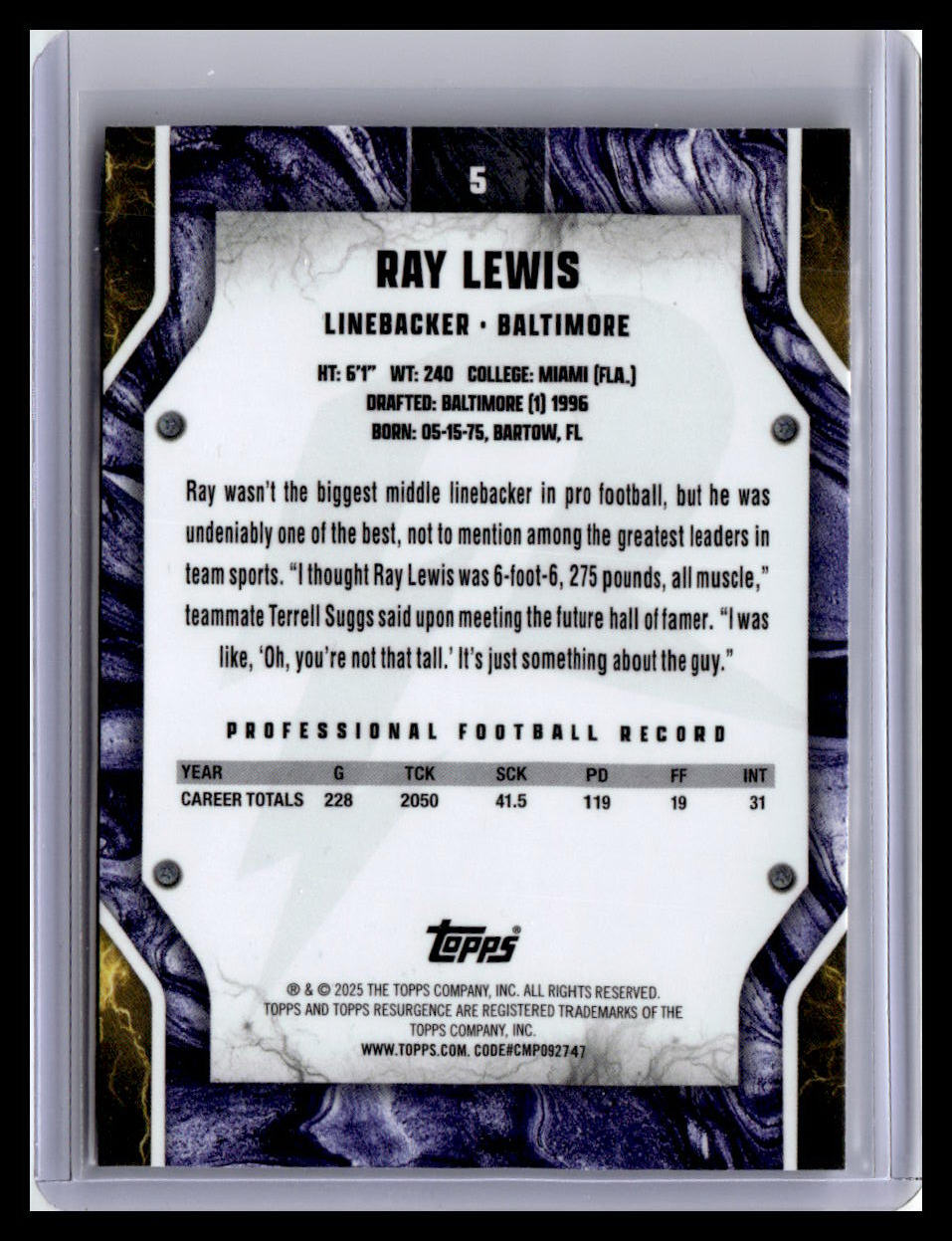 2024 Topps Resurgence #5 Ray Lewis