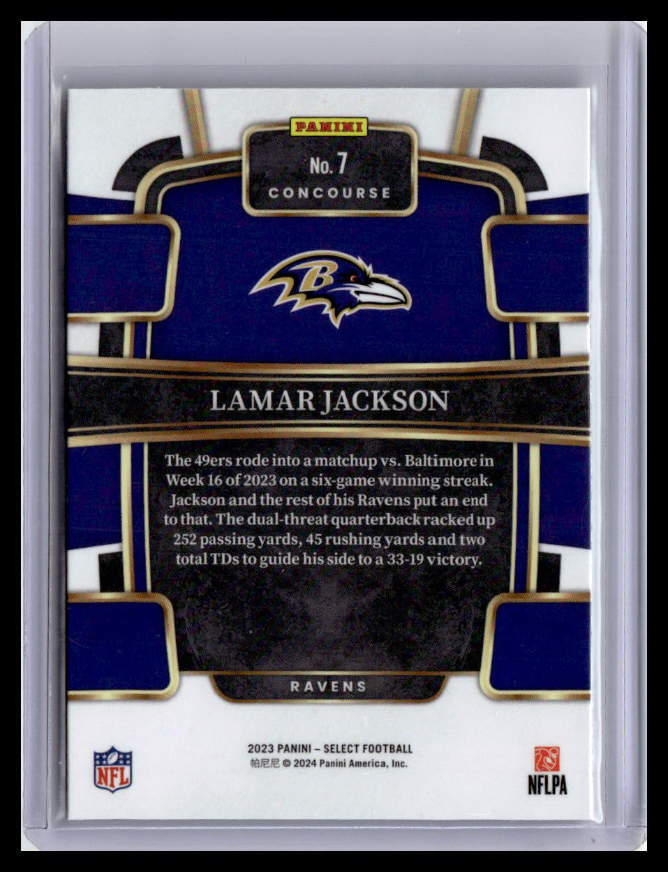 2023 Panini Select #7 Lamar Jackson