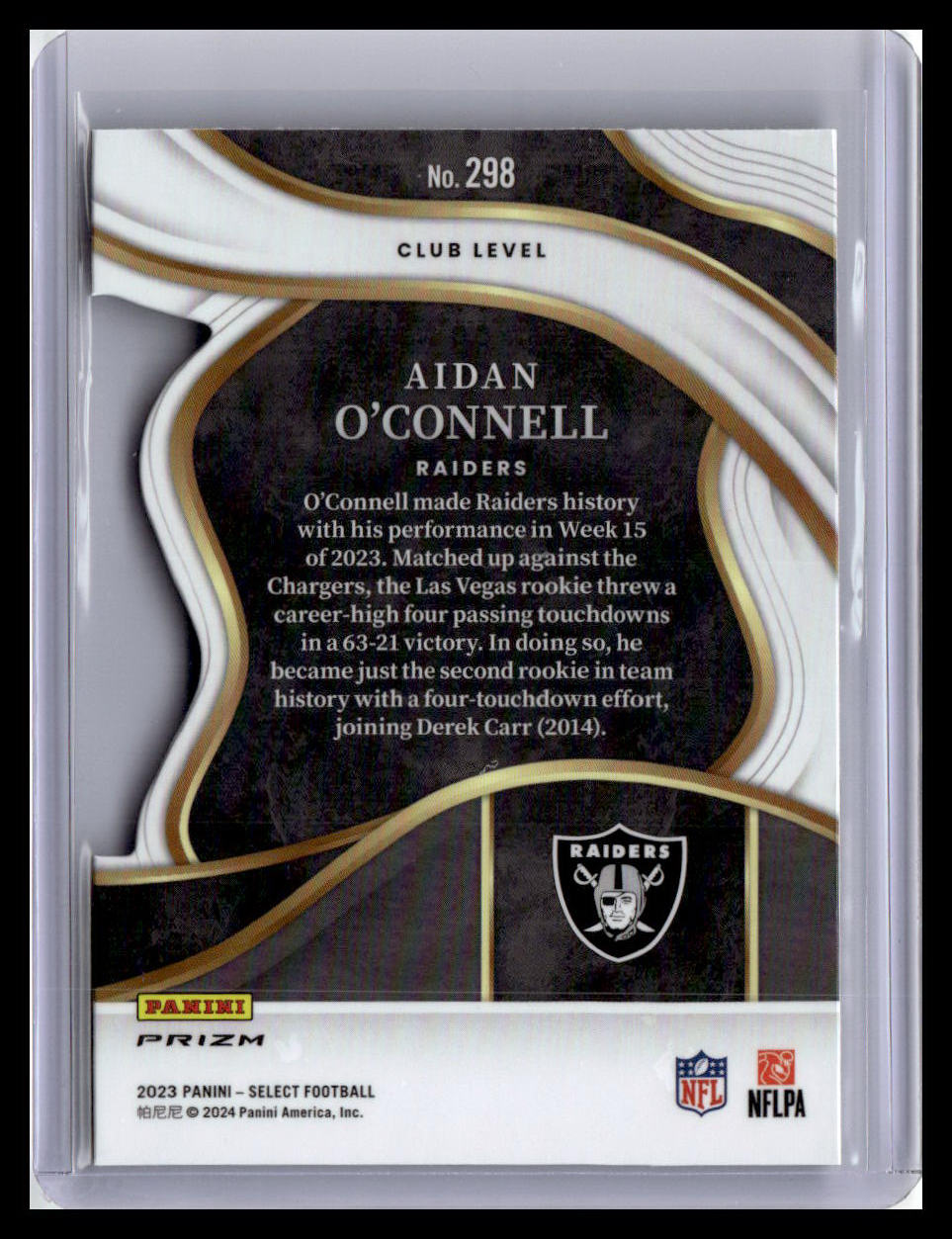 2023 Panini Select #298 Aidan O'Connell Black and Red Prizms Die Cuts