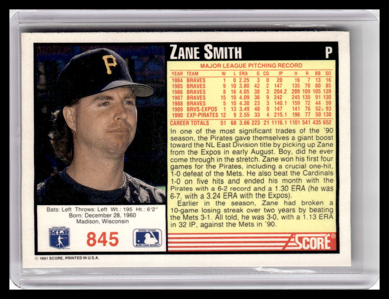 1991 Score #845 Zane Smith