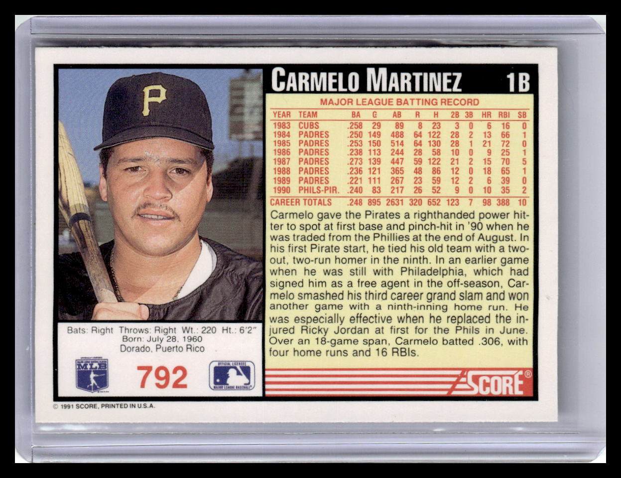 1991 Score #792 Carmelo Martinez