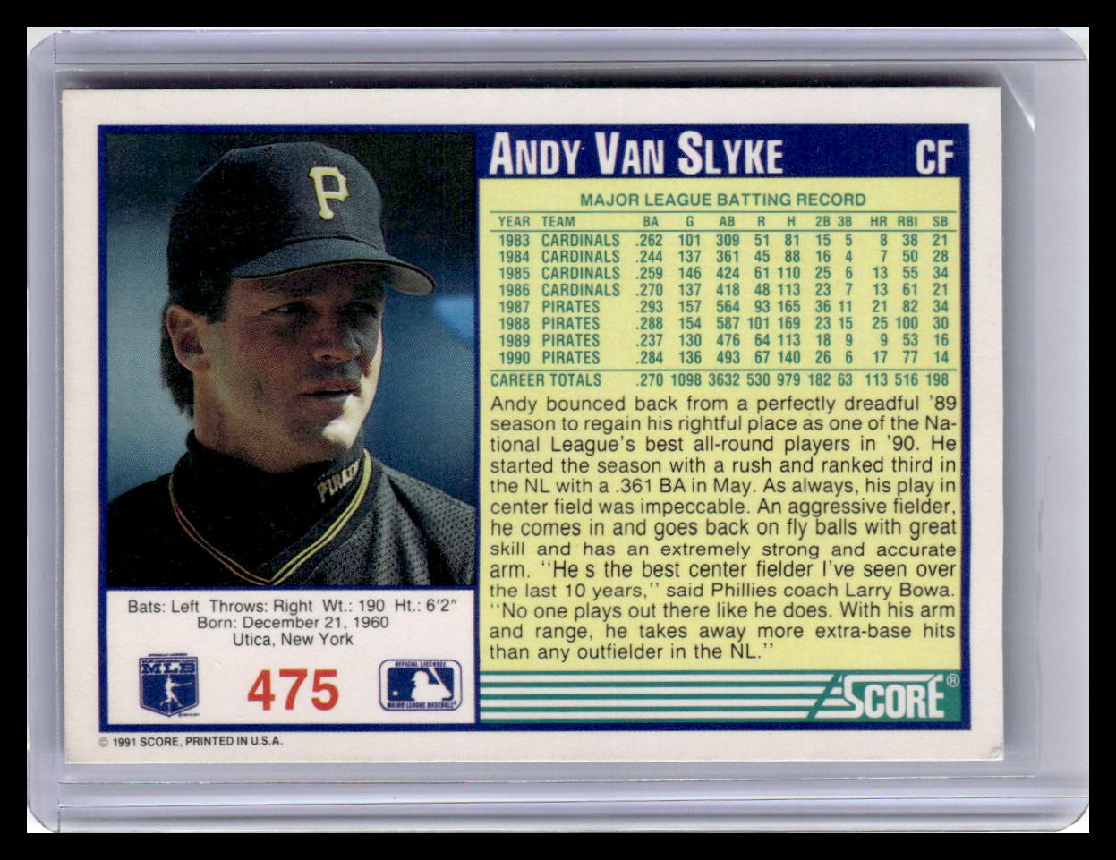 1991 Score #475 Andy Van Slyke