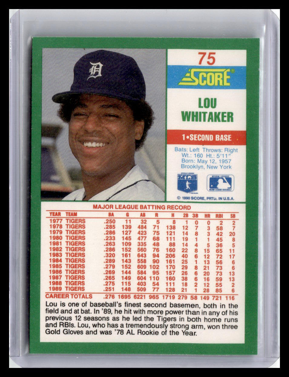 1990 Score #75 Lou Whitaker