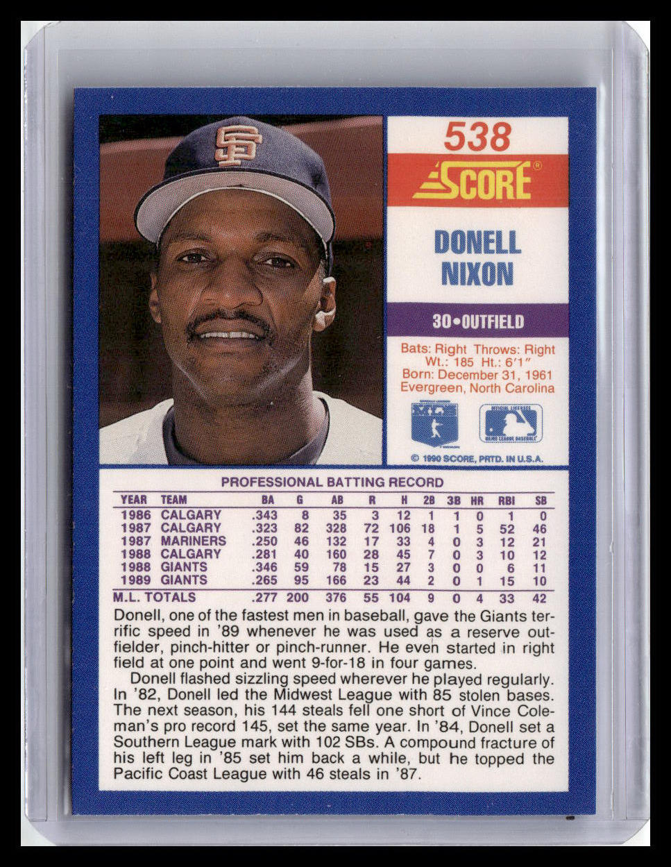 1990 Score #538 Donell Nixon