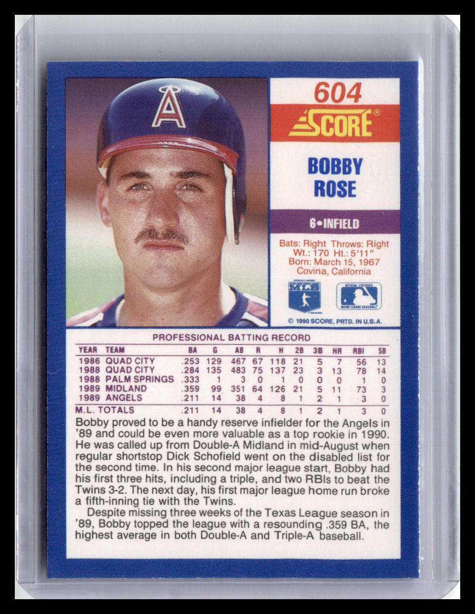 1990 Score #604 Bobby Rose
