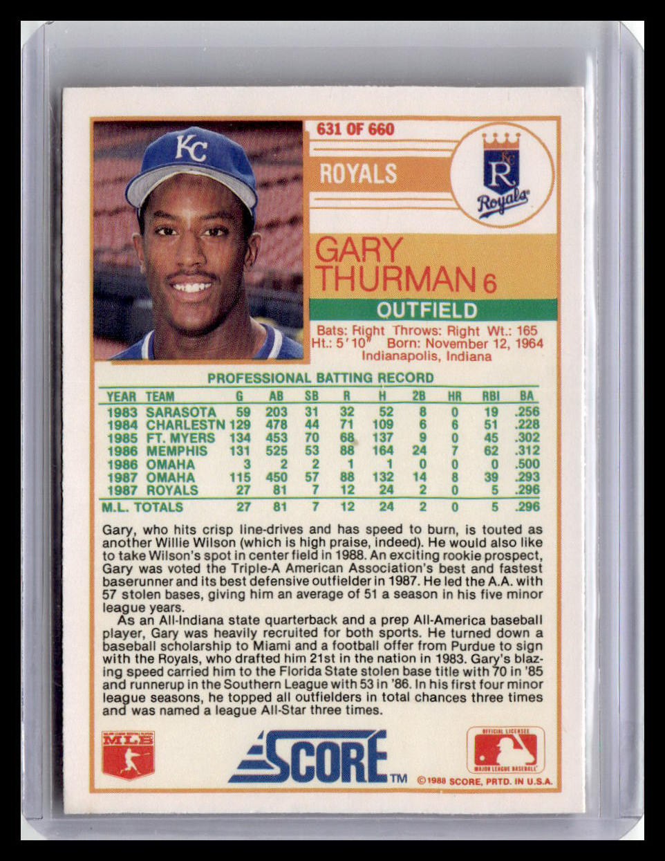 1988 Score #631 Gary Thurman