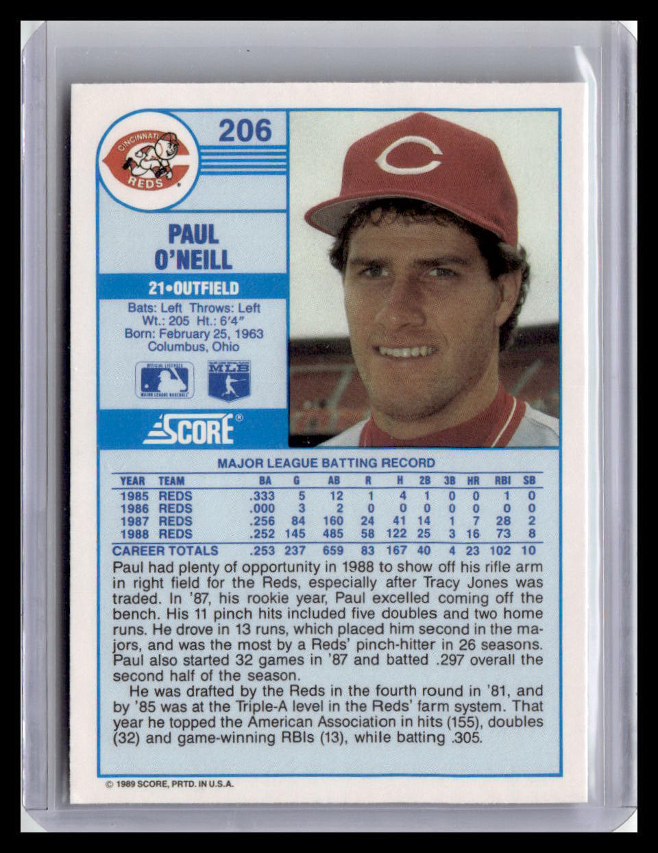 1989 Score #206 Paul O'Neill