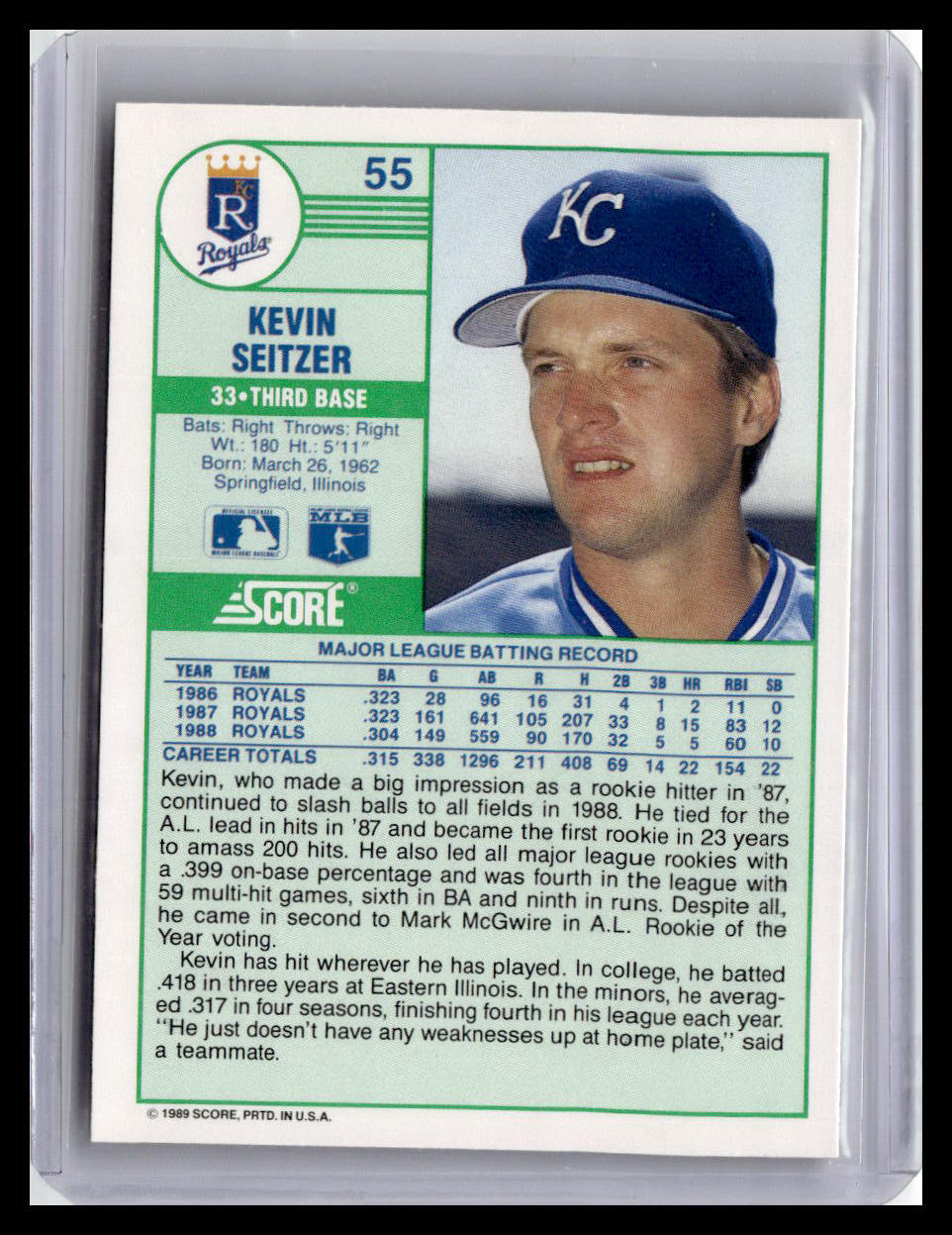 1989 Score #55 Kevin Seitzer
