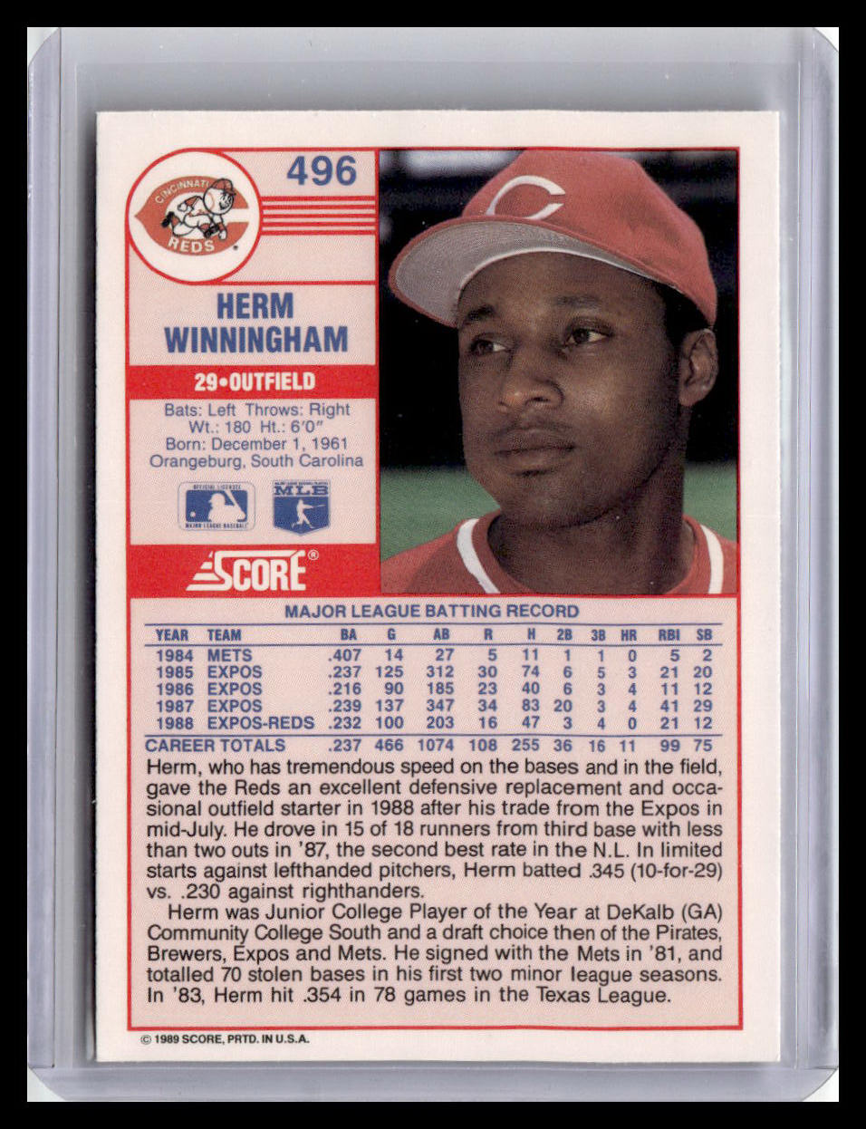1989 Score #496 Herm Winningham