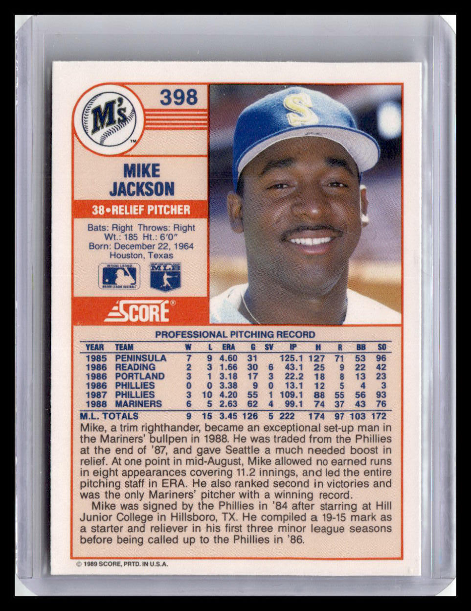 1989 Score #398 Mike Jackson