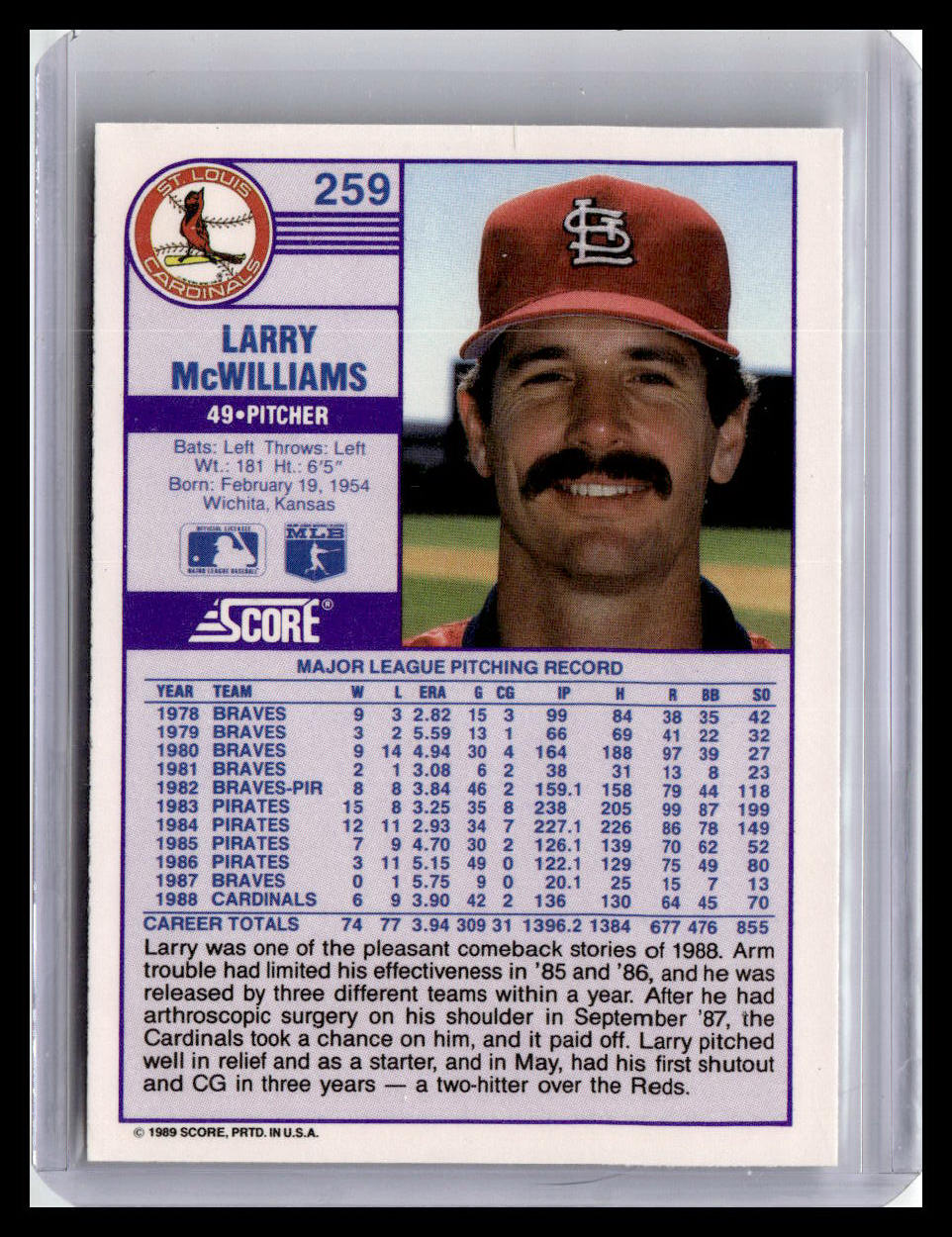 1989 Score #259 Larry McWilliams
