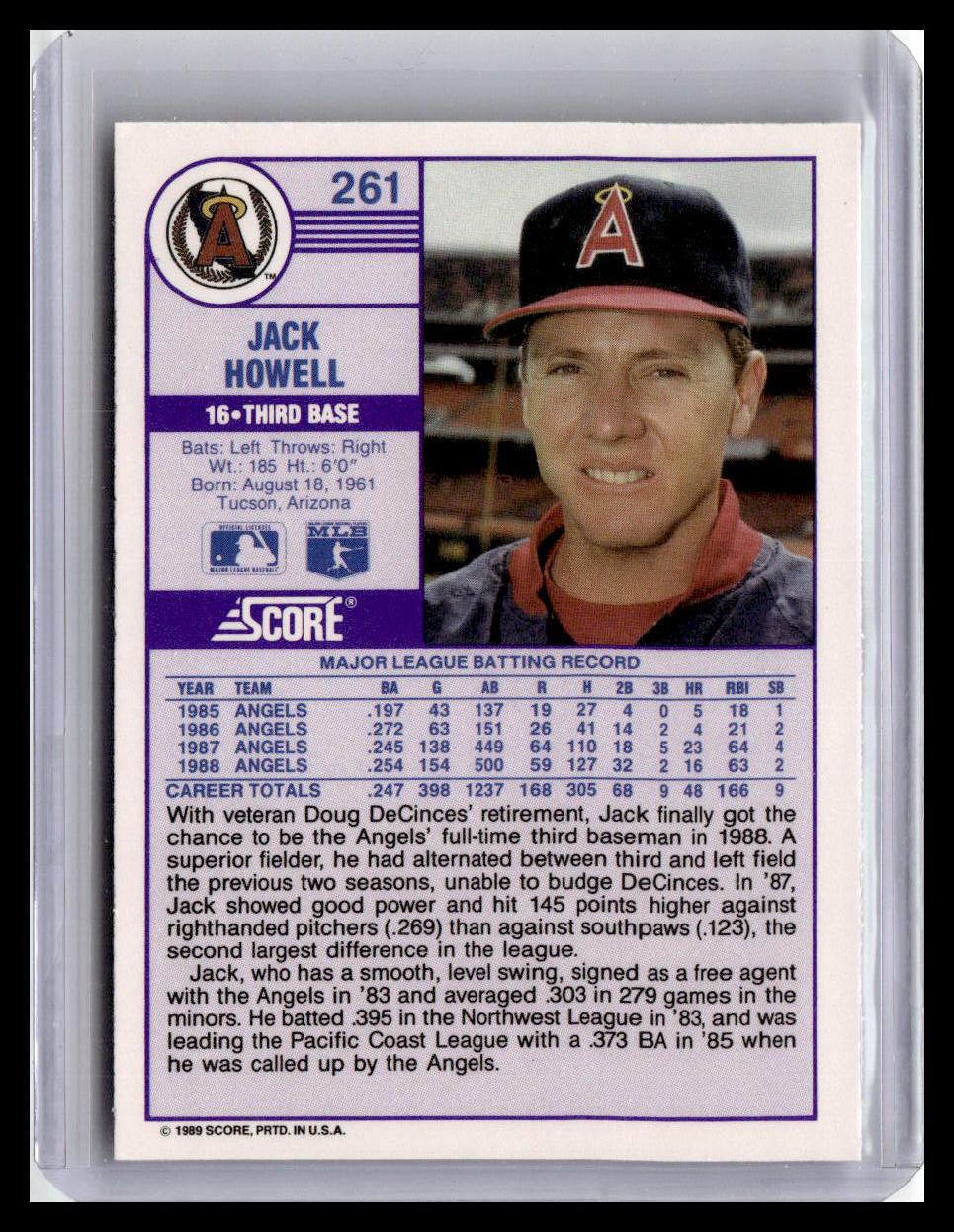 1989 Score #261 Jack Howell