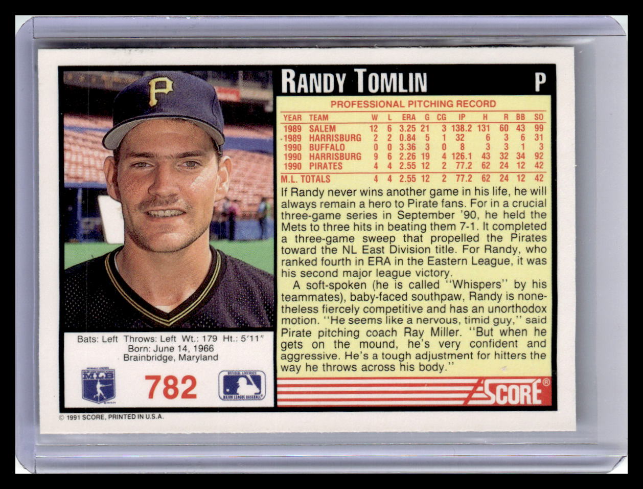 1991 Score #782 Randy Tomlin