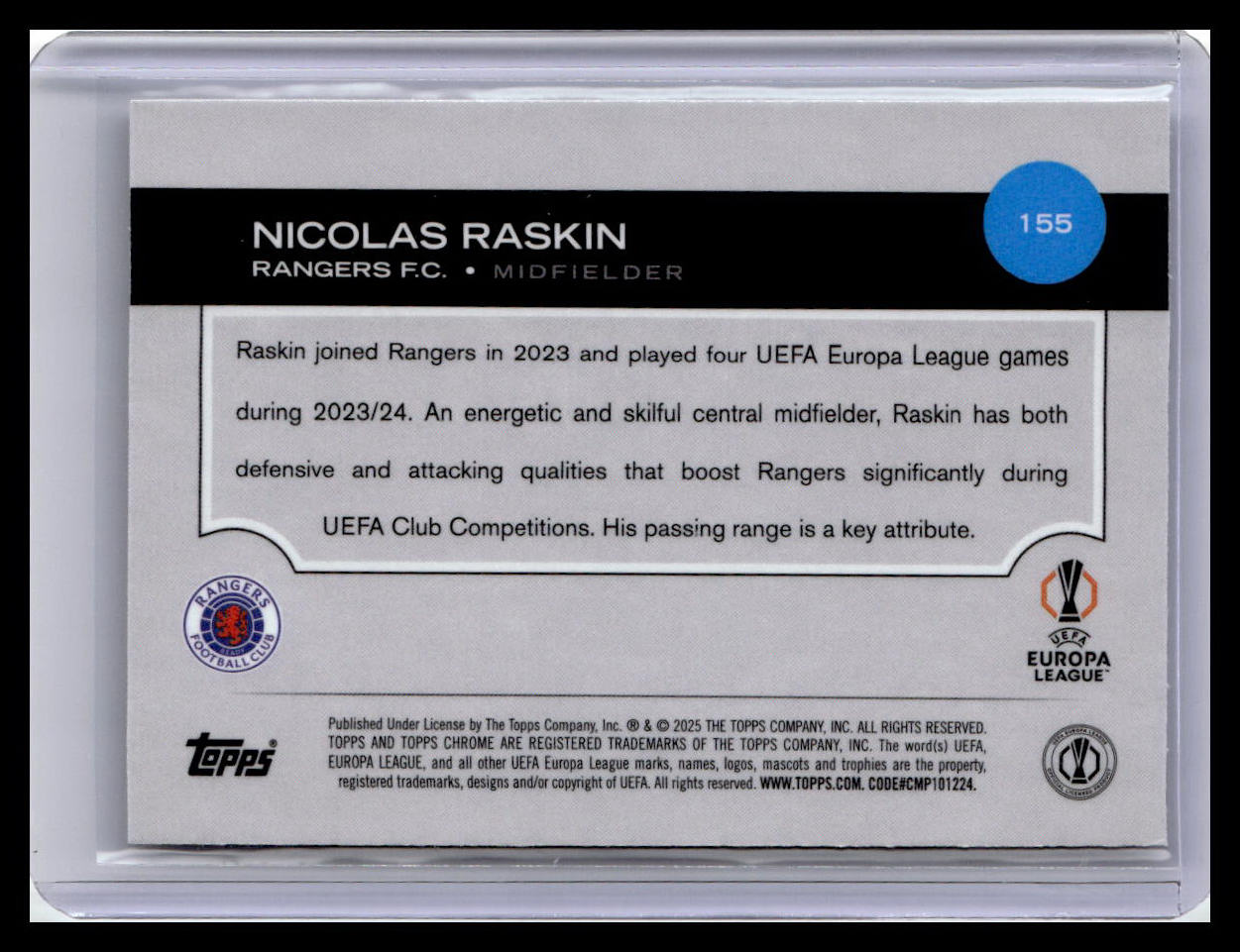 2024-25 Topps Chrome UEFA Club Competitions #155 Nicolas Raskin