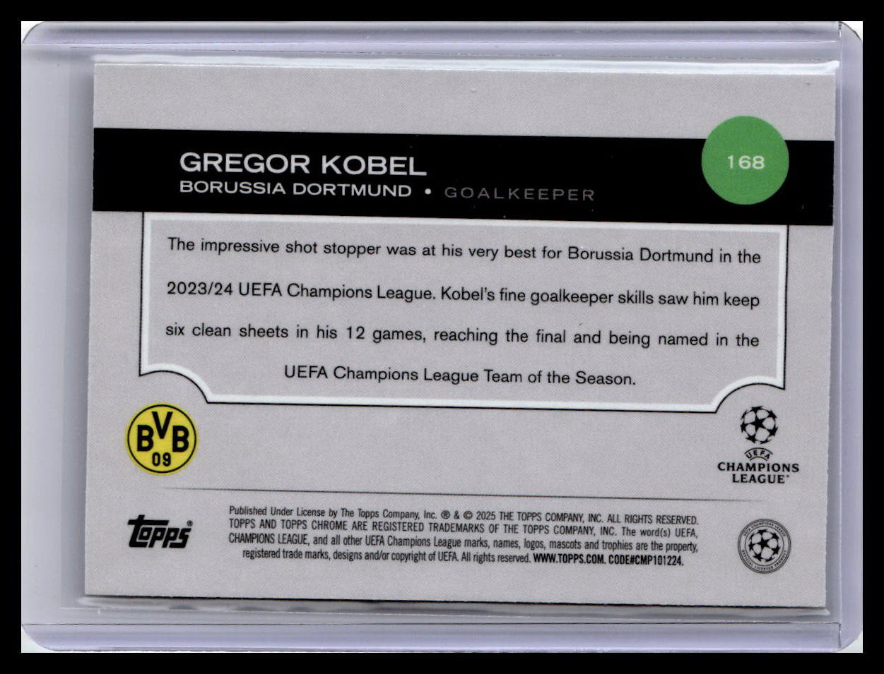 2024-25 Topps Chrome UEFA Club Competitions #168 Gregor Kobel
