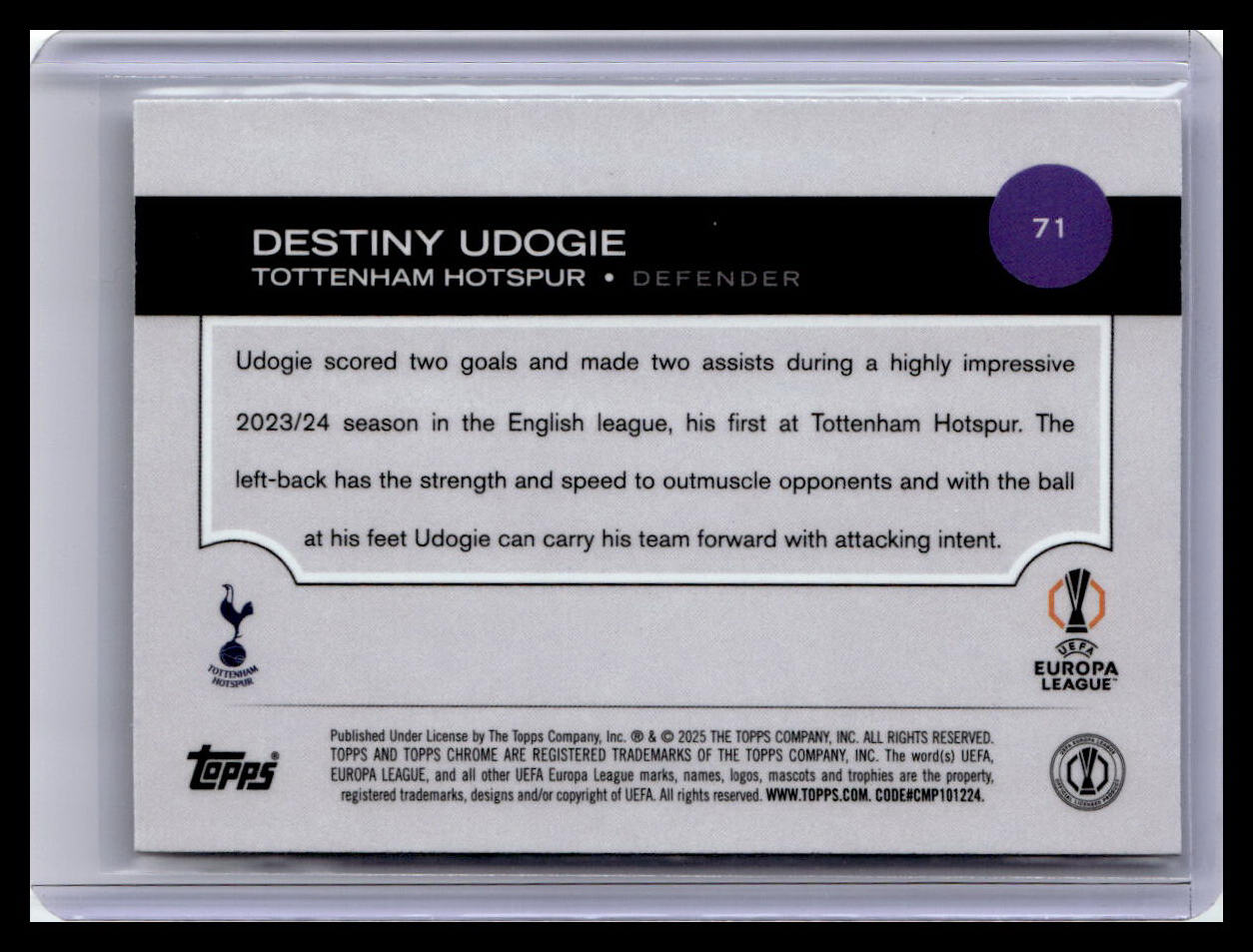 2024-25 Topps Chrome UEFA Club Competitions #71 Destiny Udogie
