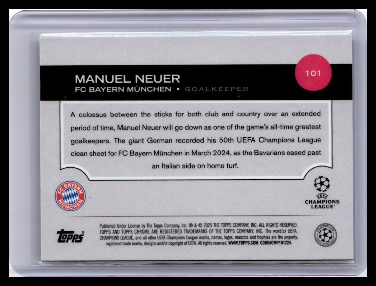 2024-25 Topps Chrome UEFA Club Competitions #101 Manuel Neuer