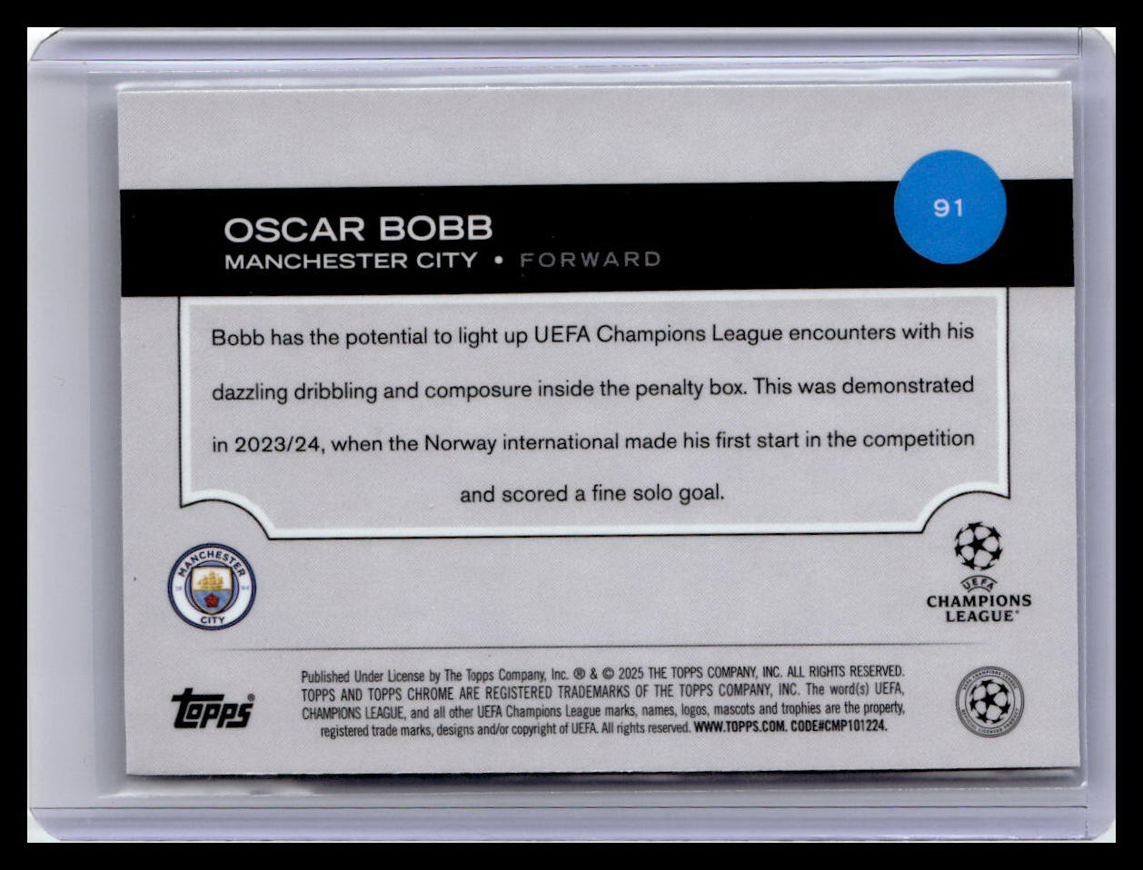 2024-25 Topps Chrome UEFA Club Competitions #91 Oscar Bobb