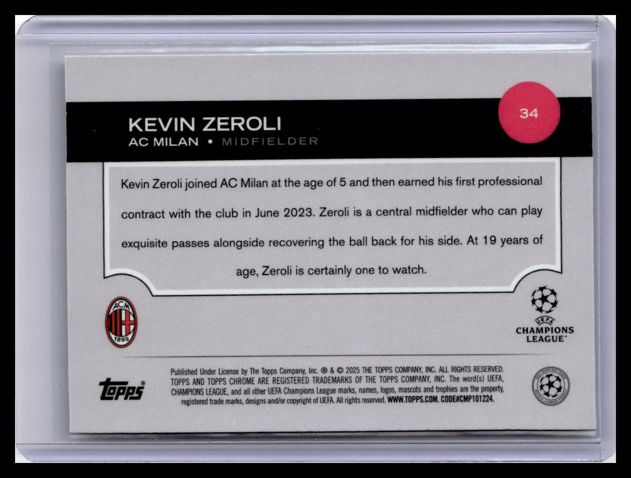 2024-25 Topps Chrome UEFA Club Competitions #34 Kevin Zeroli Pulsar Refractor