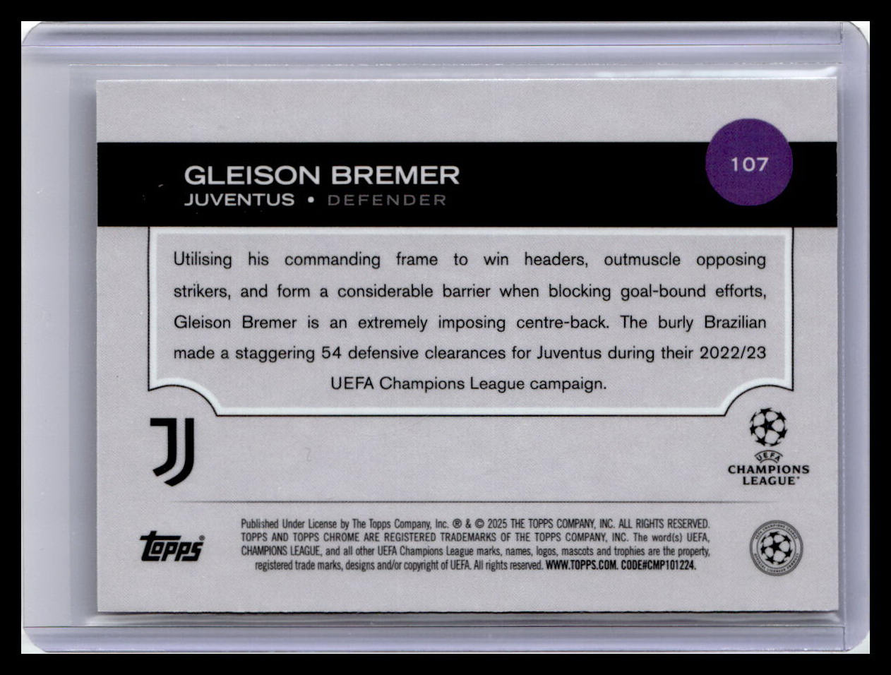 2024-25 Topps Chrome UEFA Club Competitions #107 Gleison Bremer
