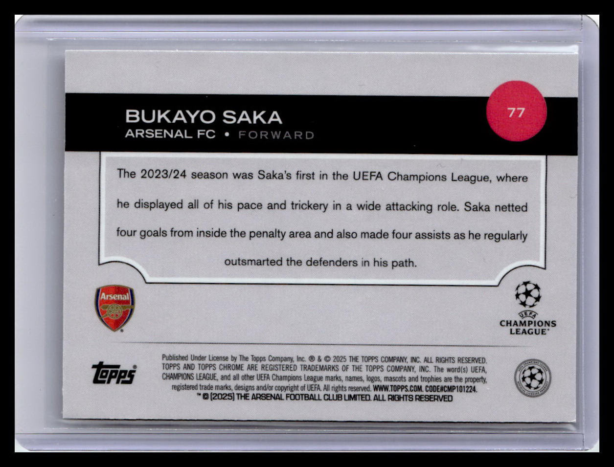 2024-25 Topps Chrome UEFA Club Competitions #77 Bukayo Saka