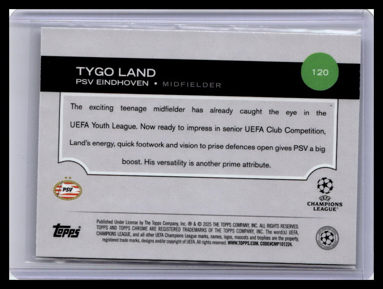 2024-25 Topps Chrome UEFA Club Competitions #120 Tygo Land Wave Refractor
