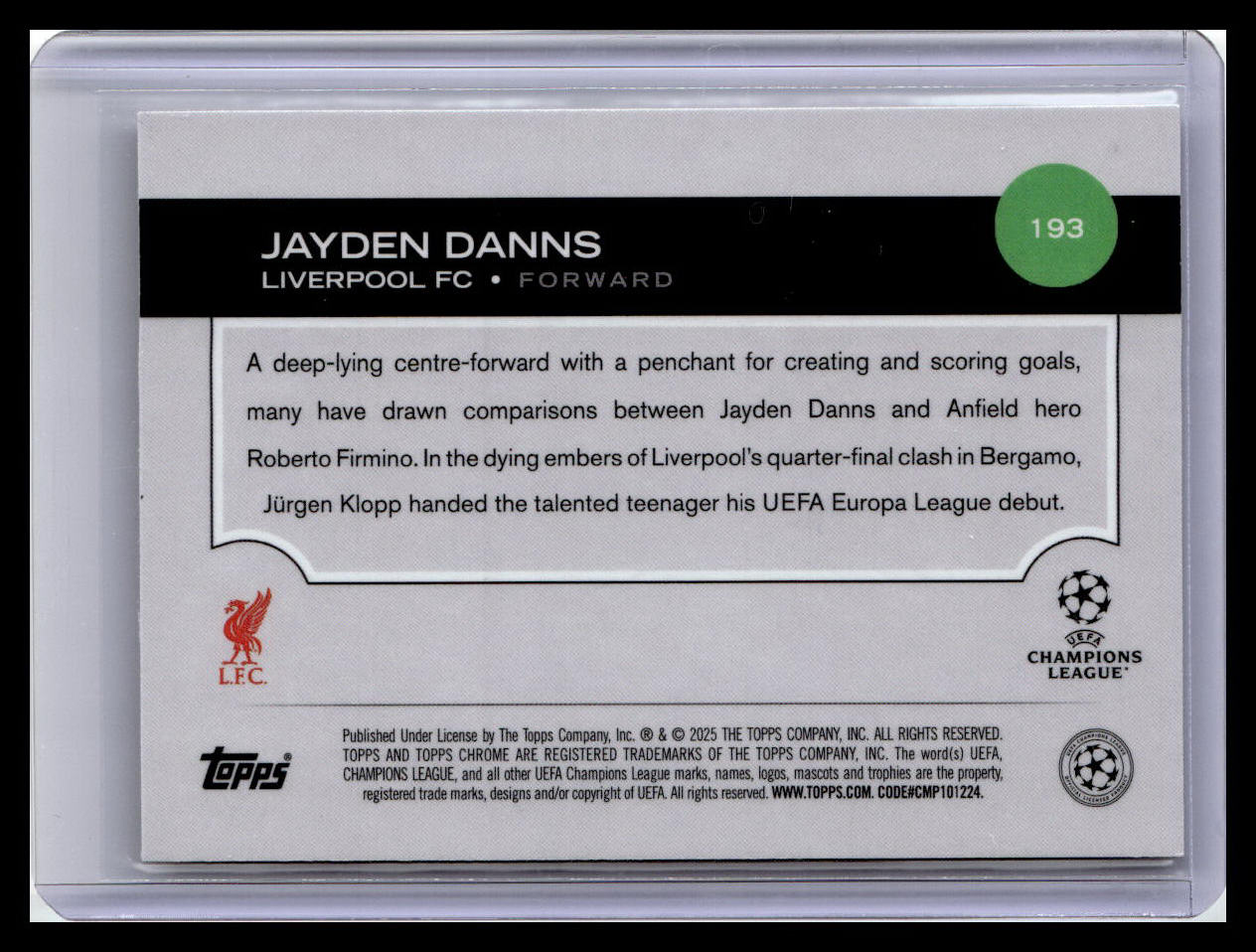 2024-25 Topps Chrome UEFA Club Competitions #193 Jayden Danns