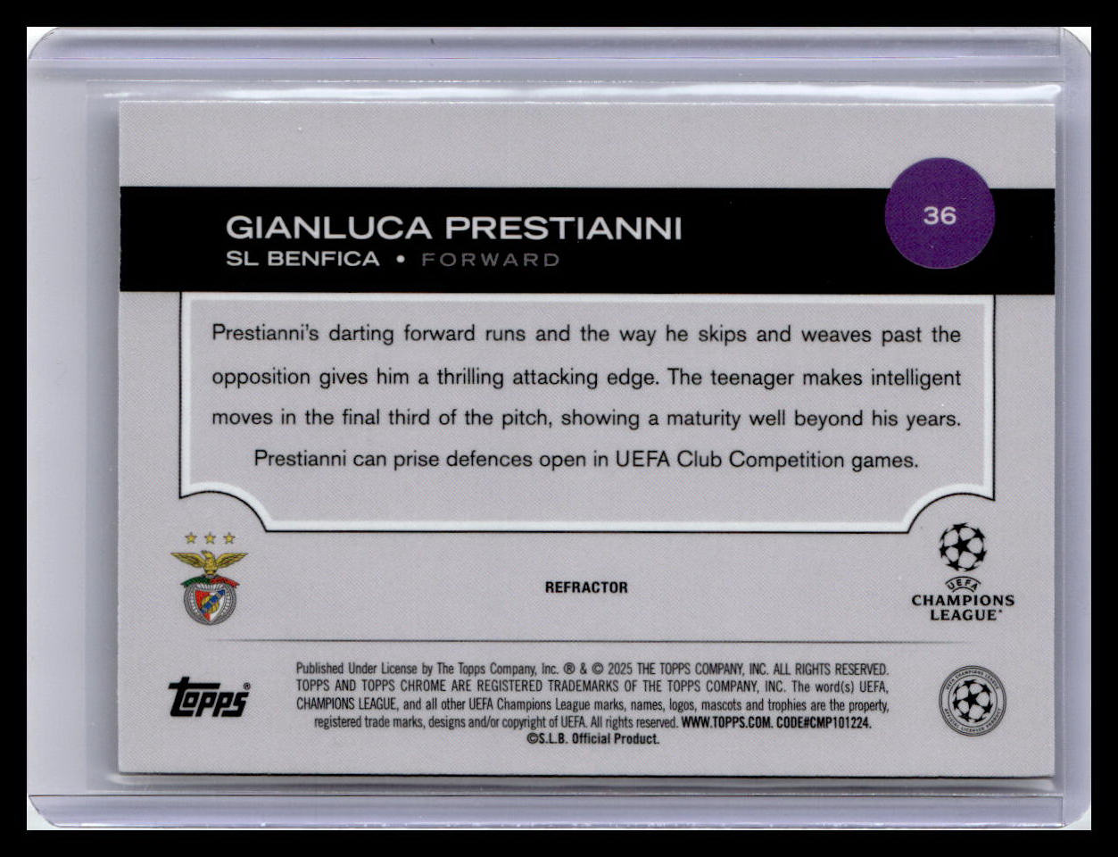 2024-25 Topps Chrome UEFA Club Competitions #36 Gianluca Prestianni