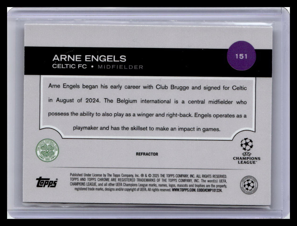 2024-25 Topps Chrome UEFA Club Competitions #151 Arne Engels Refractor